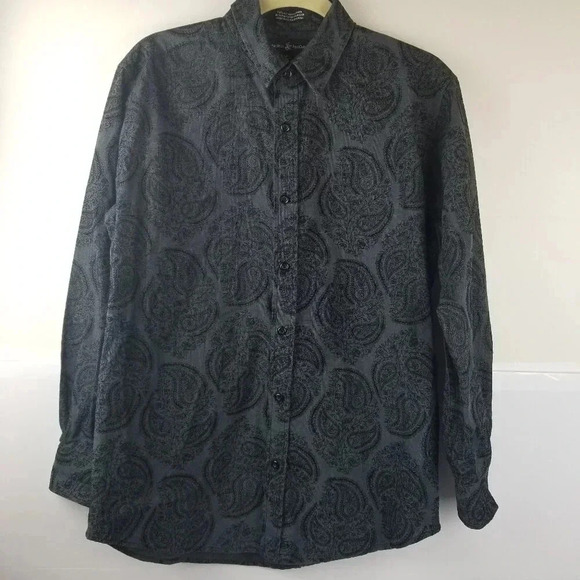 Beverly Hills Polo Paisley Print Embossed Black Men's Long-sleeved Shirt Sz M - Picture 2 of 7